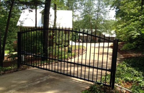 single swinging wrought iron residential security gate in Mooresville NC