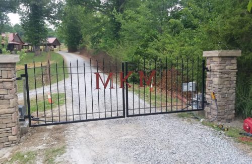 residential double swinging wrought iron gate installed in western North Carolina