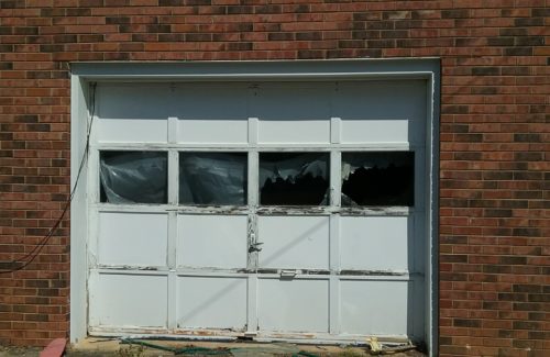 a broken residential garage door in Hickory NC